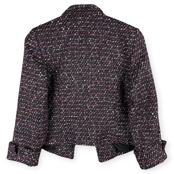Chico’s Tweed Open Front Blazer Women’s Size 0 Black Purple Metallic Zip Pockets - Picture 4 of 8